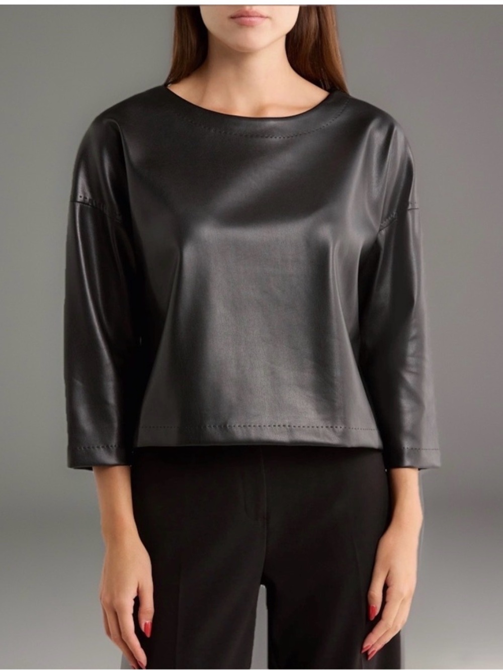 Max Studio Faux Leather Top 3/4 sleeves - Medium